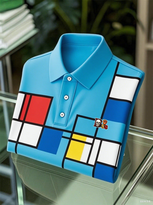 Men's Business Casual Artistic Button Short Sleeve Polo Shirt