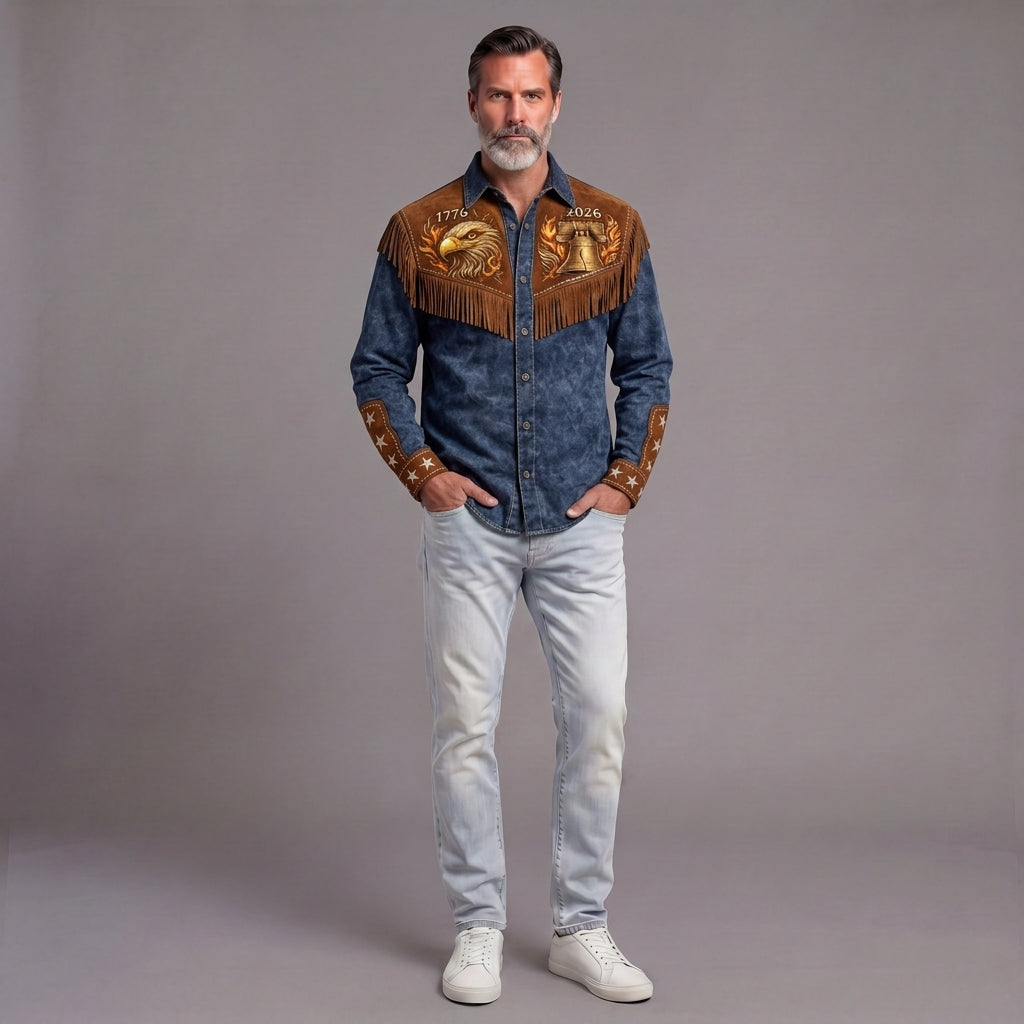 Men's Vintage-Style Distressed Commemorative Print Shirt