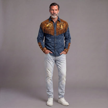 Men's Vintage-Style Distressed Commemorative Print Shirt