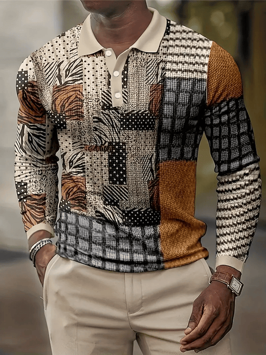 Men's Business Casual Striped Button-Down Polo
