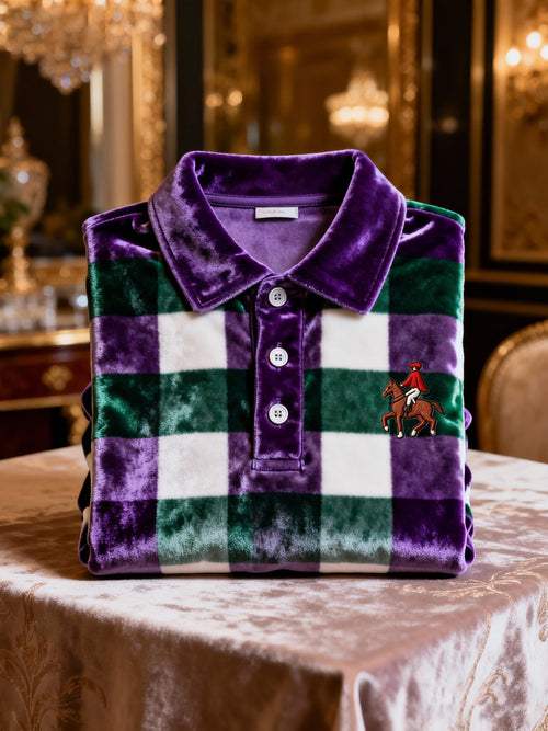 Men's Velvet Business Logo Print Long Sleeve Polo Shirt