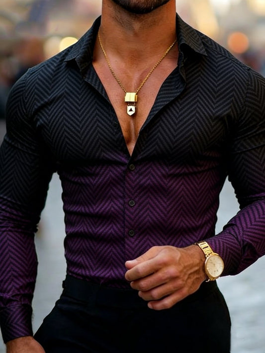 Men's Luxury Business Printed Long-Sleeve Shirt