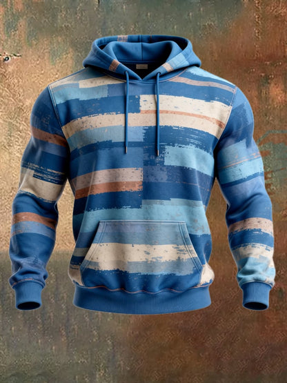 Men's Retro Distressed Color Block Print Casual Long Sleeve Sweatshirt