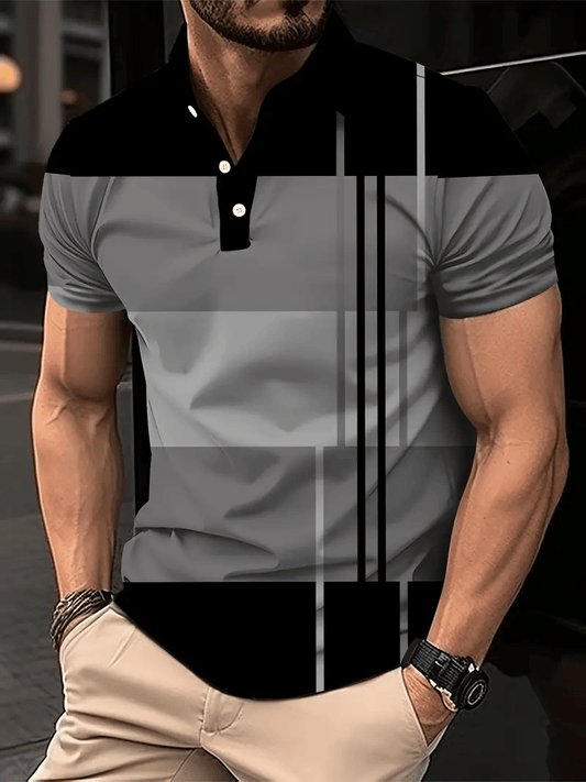 Men's Business Casual Striped Button-Down Polo