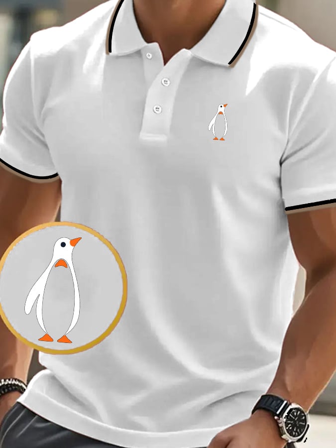 Men's classic casual polo shirt with penguin print