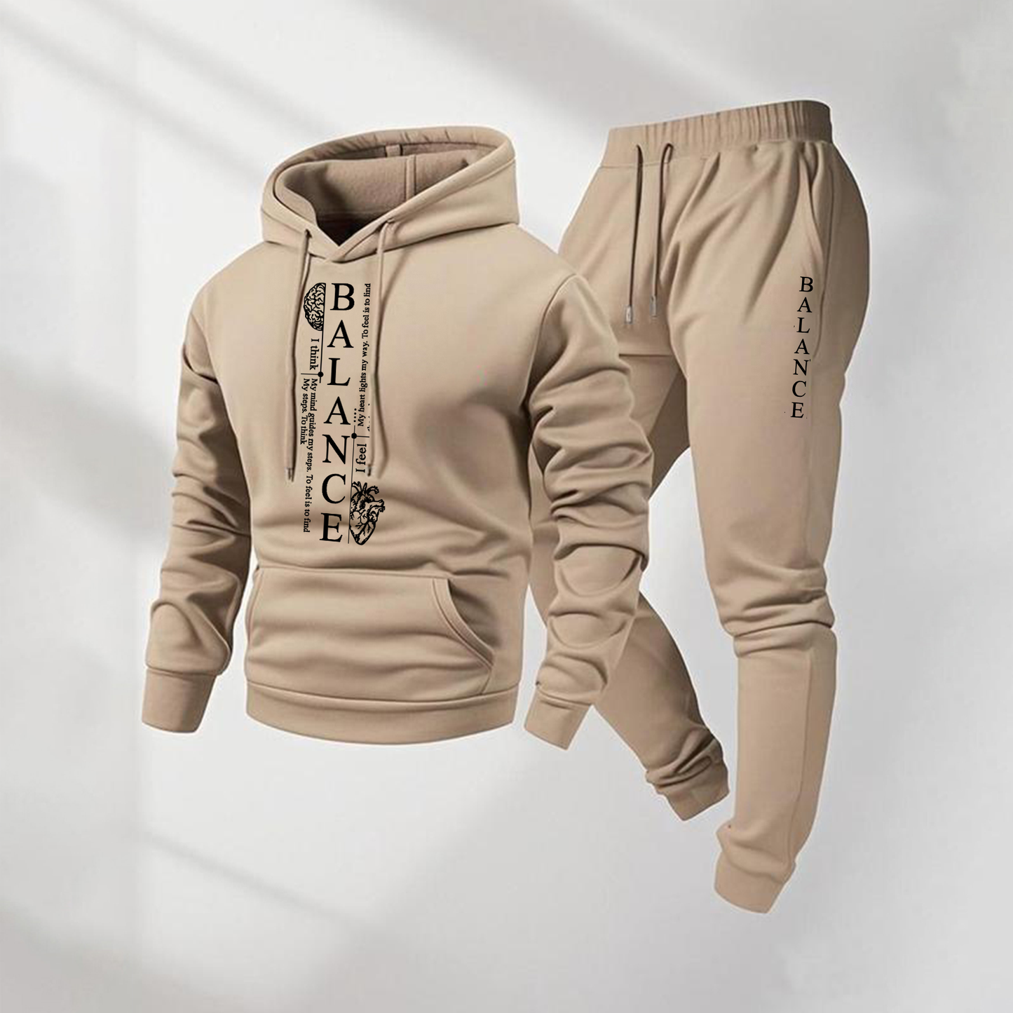 Men's Balance Letter Pattern Print Hoodie and Drawstring Sweatpants Set, Menswear, Casual Athletic Long Sleeve Hooded Jacket & Trousers for Fall & Winter, Men's Clothing for Daily Wear, Sportswear Indoor Outdoor, Tracksuit, Athleisure