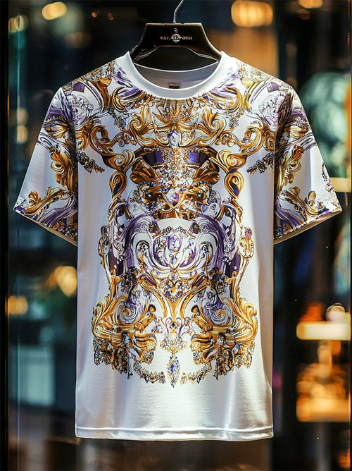 Men's Business Luxury Printed  Cotton Short Sleeve T-Shirt