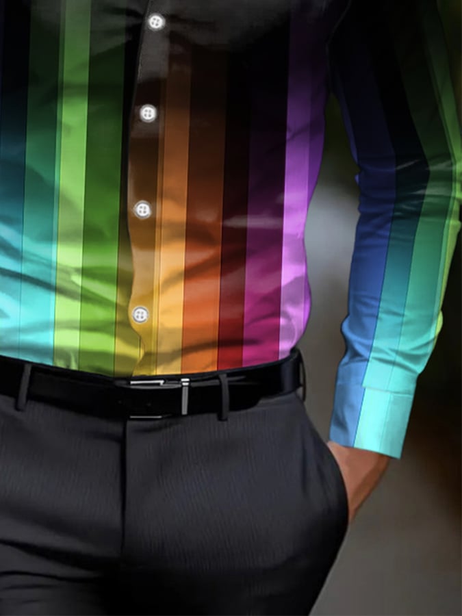 Men's Business Style Rainbow Gradient Shirt
