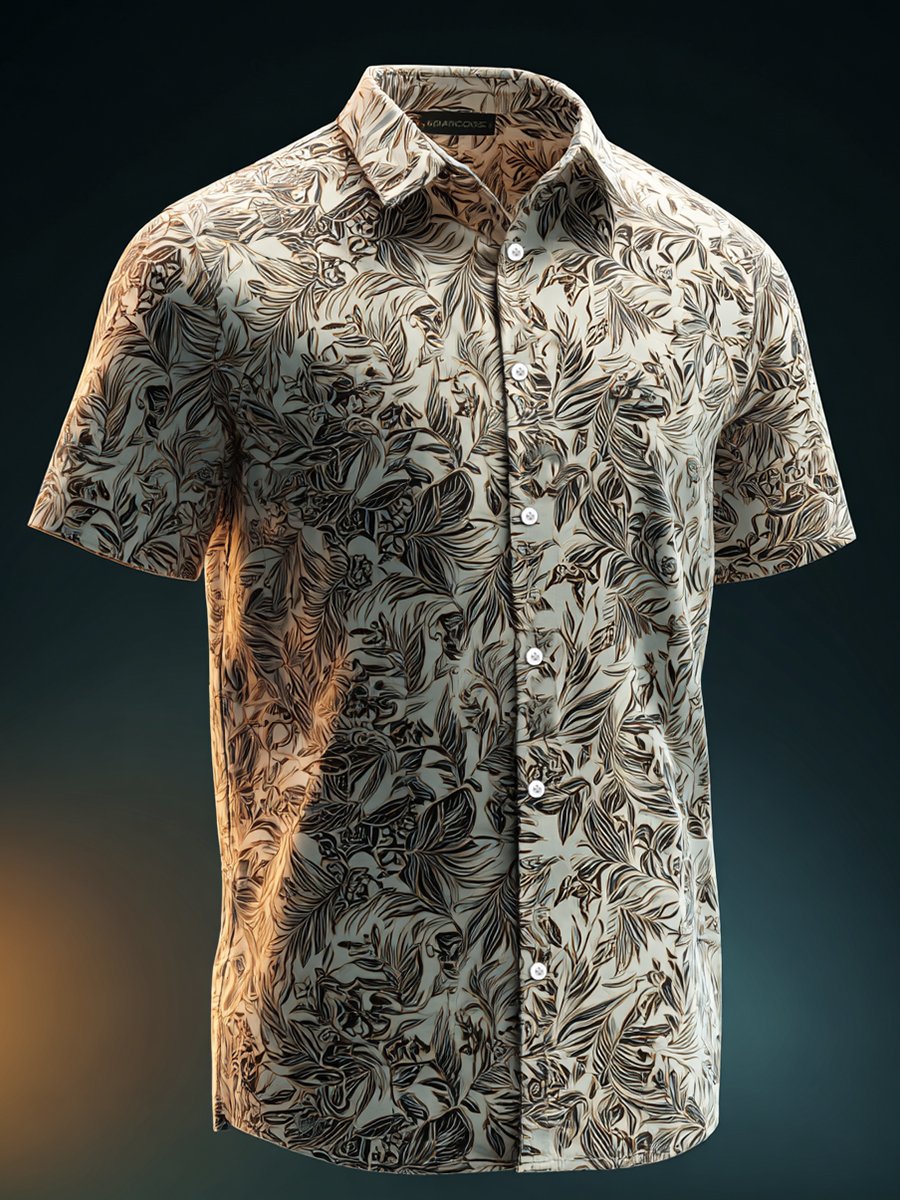 Men's Business Casual Floral Lapel Short Sleeve Shirt