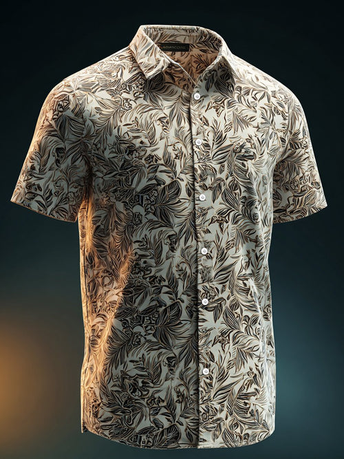 Men's Business Casual Floral Lapel Short Sleeve Shirt
