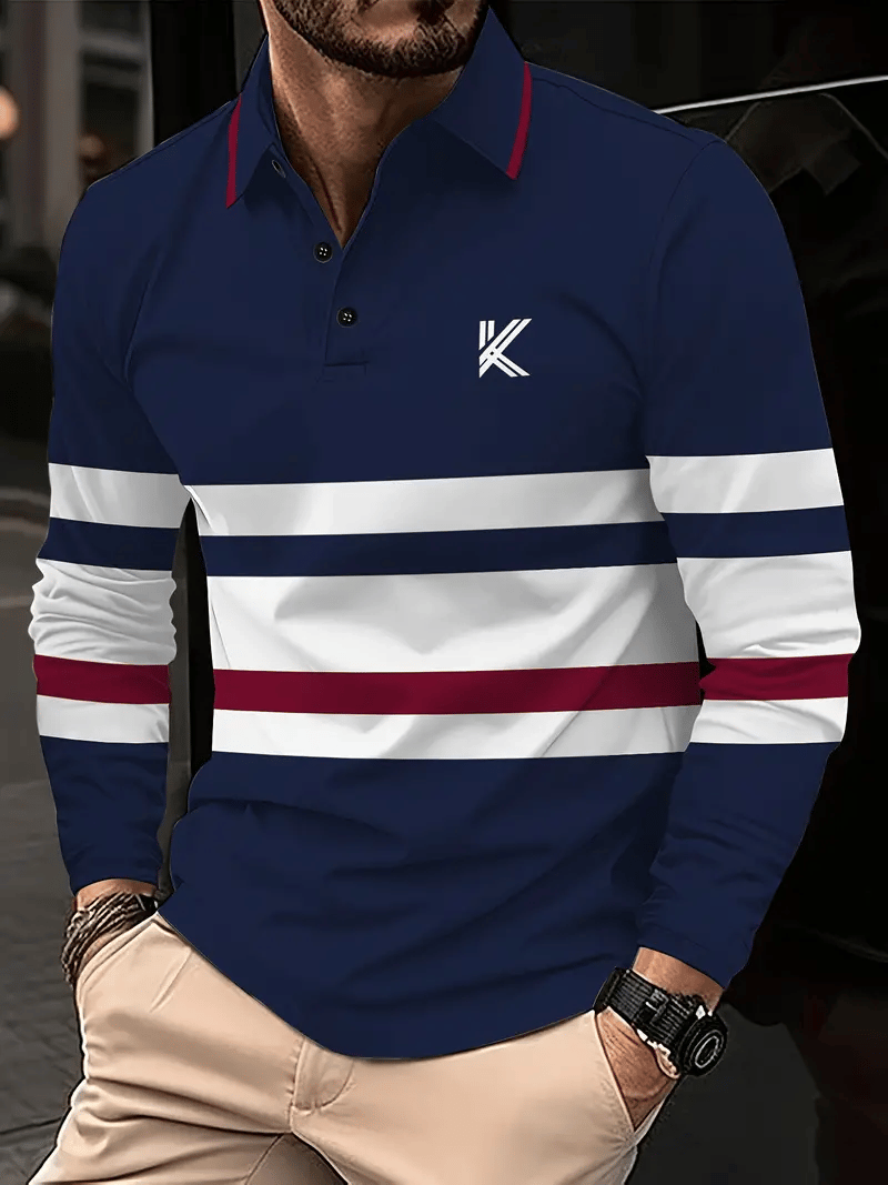 Men's Business Light Luxury Striped Print Lapel Polo Shirt