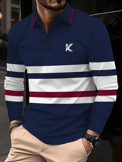 Men's Business Light Luxury Striped Print Lapel Polo Shirt