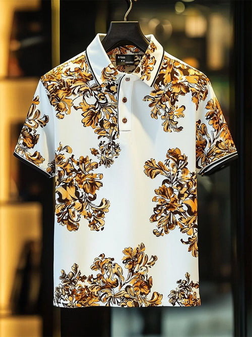 Men's Casual Business Palace Style Button Short Sleeve Polo Shirt