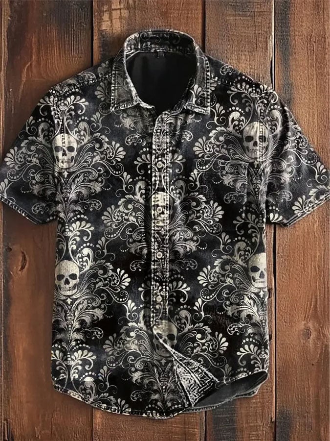 Men's Skull Printed Casual Short Sleeve Shirt