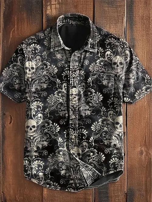 Men's Skull Printed Casual Short Sleeve Shirt