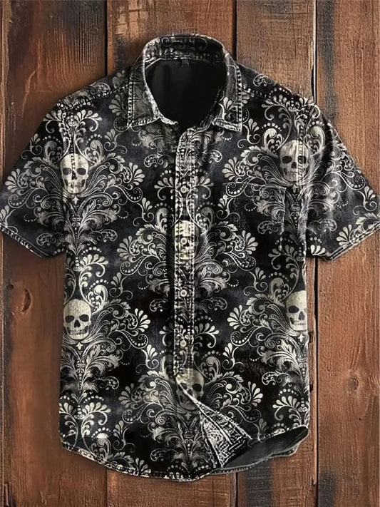 Men's Skull Printed Casual Short Sleeve Shirt