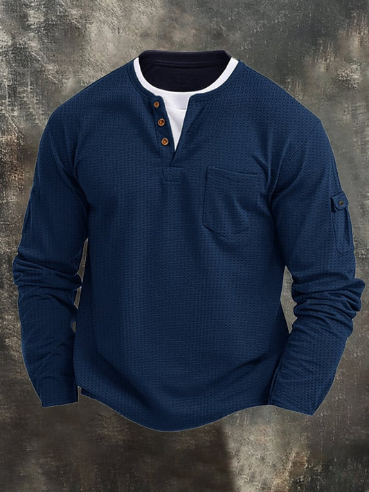 Men's Vintage Basic Waffle Long Sleeve Henley