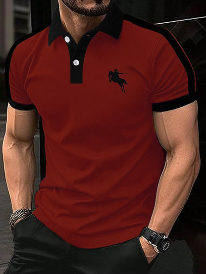 Men's Fashionable Contrast Color Short Sleeve Polo Shirt