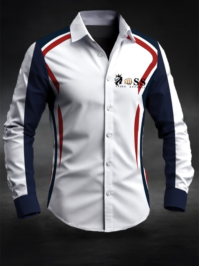 Men's Retro Letter Design Printed Business Long Sleeve Shirt