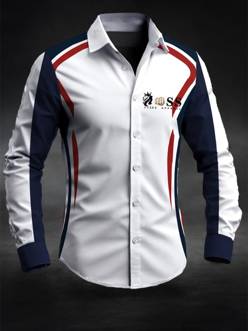 Men's Retro Letter Design Printed Business Long Sleeve Shirt