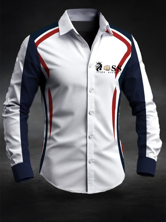 Men's Retro Letter Design Printed Business Long Sleeve Shirt