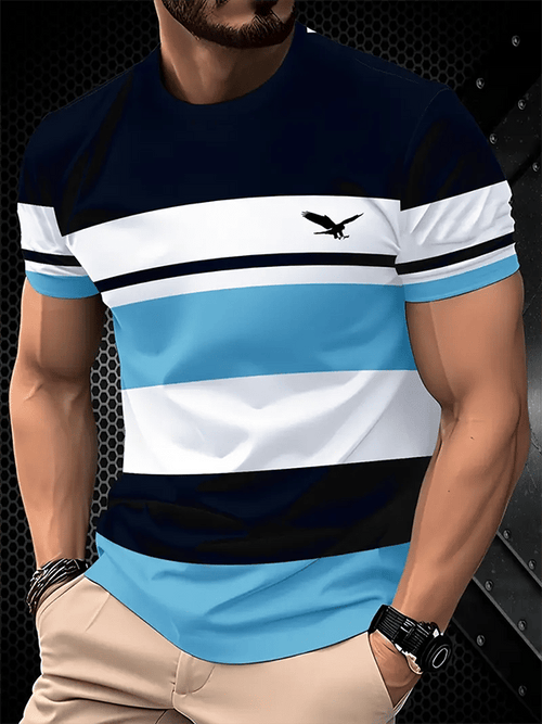 Men's Business Stripe Logo Print Short Sleeve T-Shirt