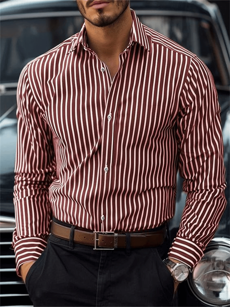 Men's Business Casual Striped Long Sleeve Shirt