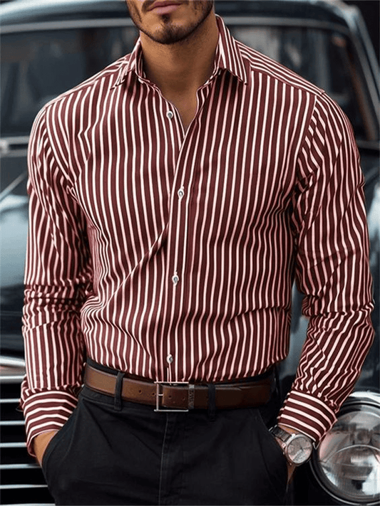 Men's Business Casual Striped Long Sleeve Shirt