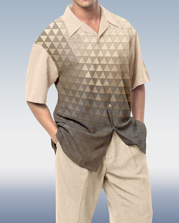 Rianmond Men's Ombre Print Short Sleeve Shirt Walking Set 493