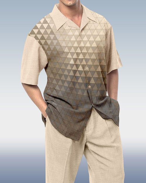 Rianmond Men's Ombre Print Short Sleeve Shirt Walking Set 493