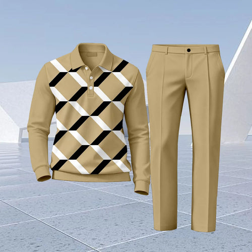 Men's Printed Polo Shirt and Pants Set