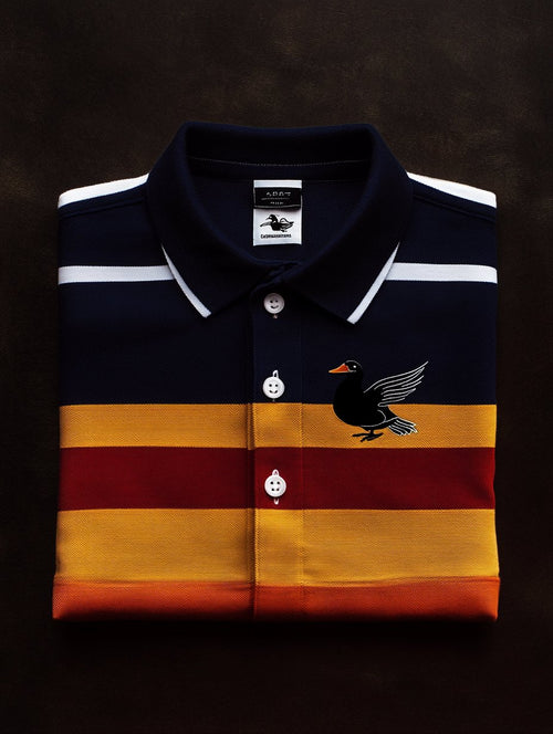 Men's Retro Business Stripe Print Long Sleeve Polo Shirt