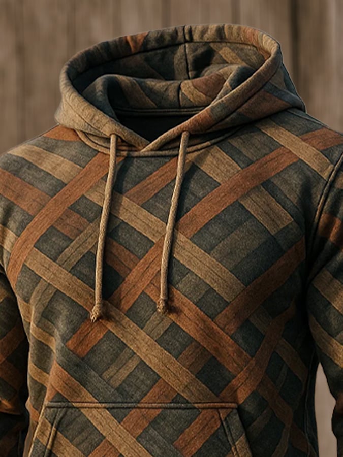 Men's Retro Distressed Color Block Print Casual Long Sleeve Sweatshirt