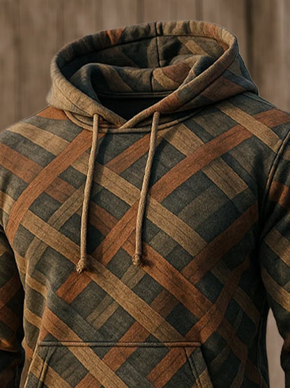Men's Retro Distressed Color Block Print Casual Long Sleeve Sweatshirt