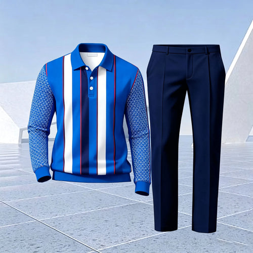 Men's Printed Polo Shirt and Pants Set