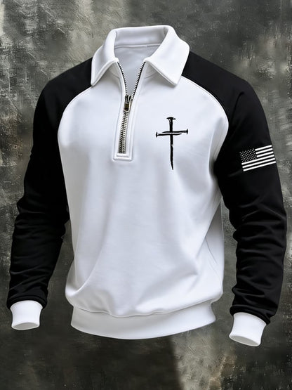 Men's Faith-Themed Cross Zipper Casual Raglan Sleeve Top-Fast Shipping