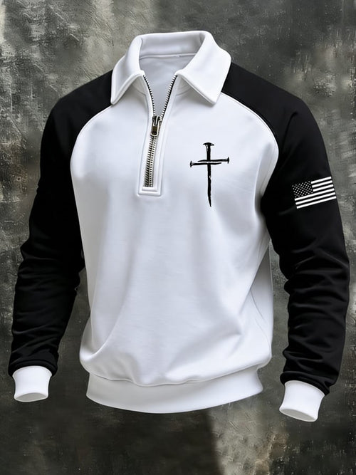 Men's Faith-Themed Cross Zipper Casual Raglan Sleeve Top-Fast Shipping