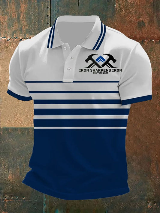 Men's Retro Faith Printed IRON-SHARPENS-IRON Casual POLO Shirt