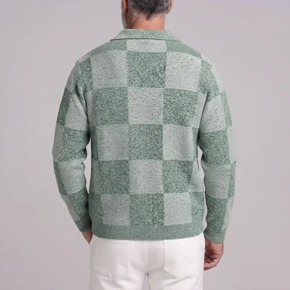 Men's Fashion Plaid Pattern Two-Tone Single Breasted Knitted Cardigan