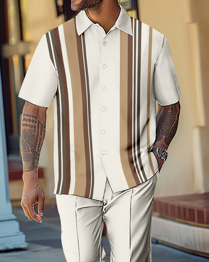 Men's Gorgeous Color Block Short Sleeve Shirt Walking Suit 1072