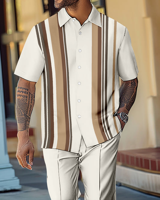 Men's Gorgeous Color Block Short Sleeve Shirt Walking Suit 1072