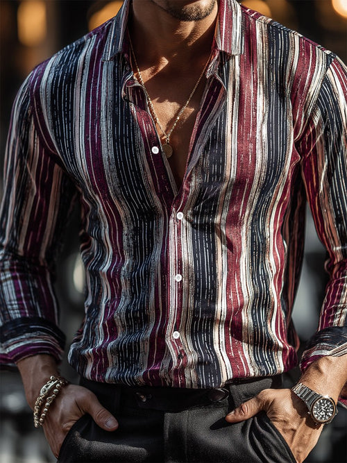 Men's Business Casual Strped Print Long Sleeve Shirt