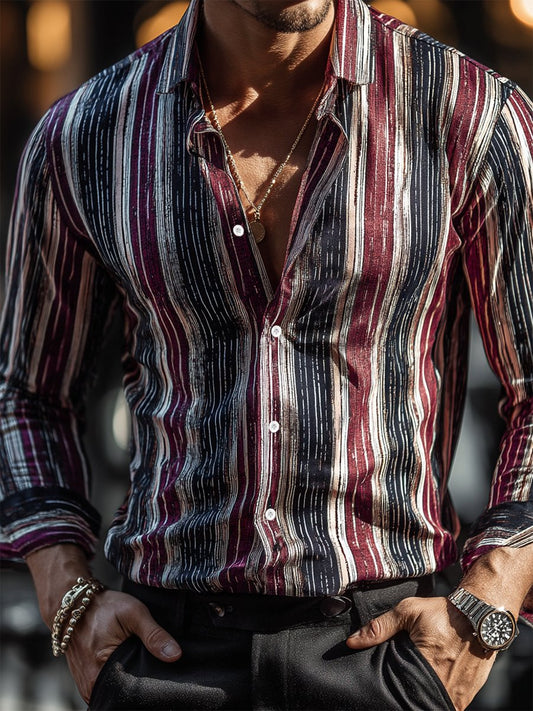 Men's Business Casual Strped Print Long Sleeve Shirt