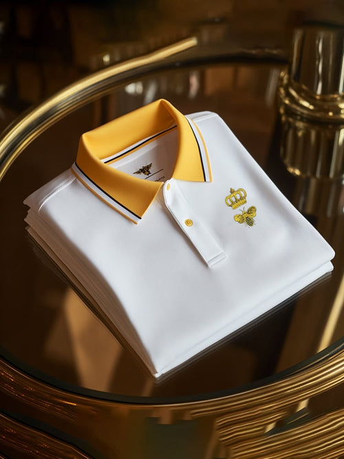 Men's Classic Business Check Logo Button Short Sleeve Polo Shirt