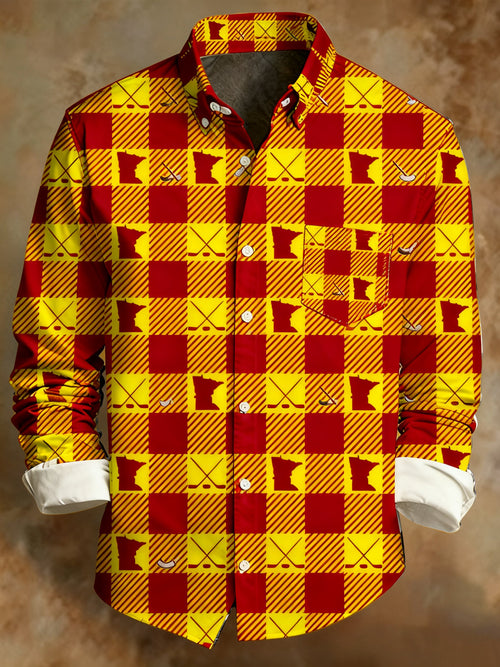 Men's Retro Abstract Art Print Plaid UMD Pattern Business Style Shirt