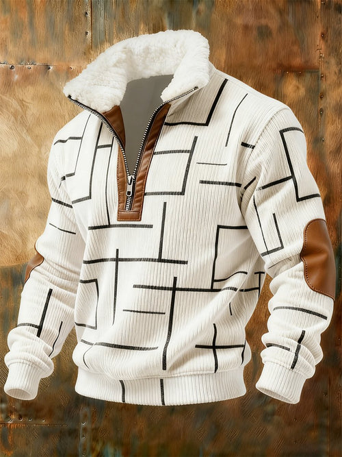 Men's Retro Geometric Quarter Zip Fleece Neck Sweatshirt