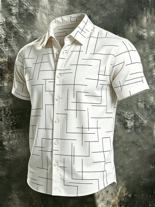 Men's Retro Bauhaus Geometric Short-Sleeve Shirt