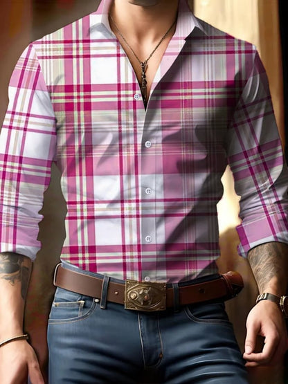 Men's Casual Business Checkered Print Shirt