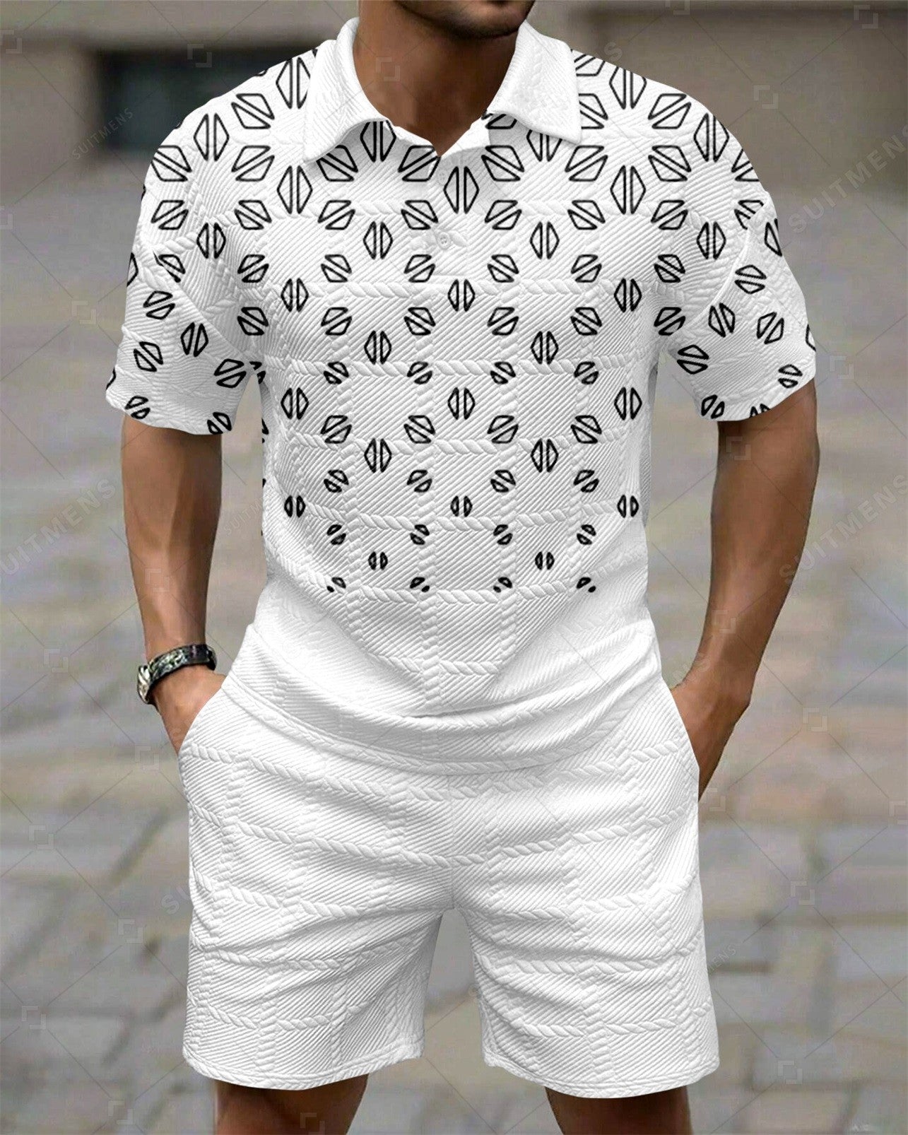 Men's Textured Summer Polo Shirt Set 263