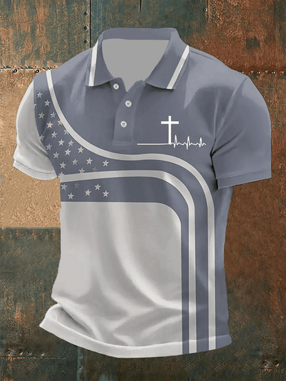 Men's Retro Faith  Casual Printed Polo Shirt